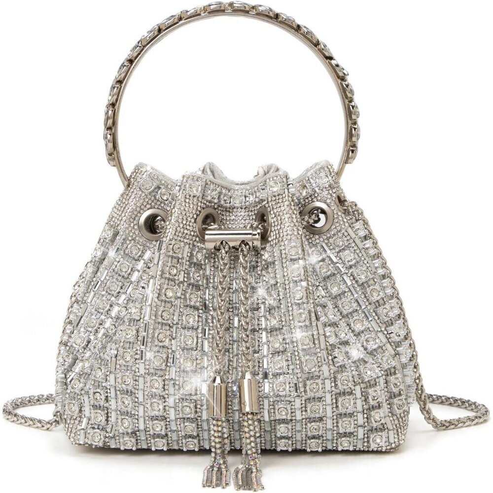 Women's Silver Rhinestone Sparkly Diamond Glitter Party Wedding luxury Clutch